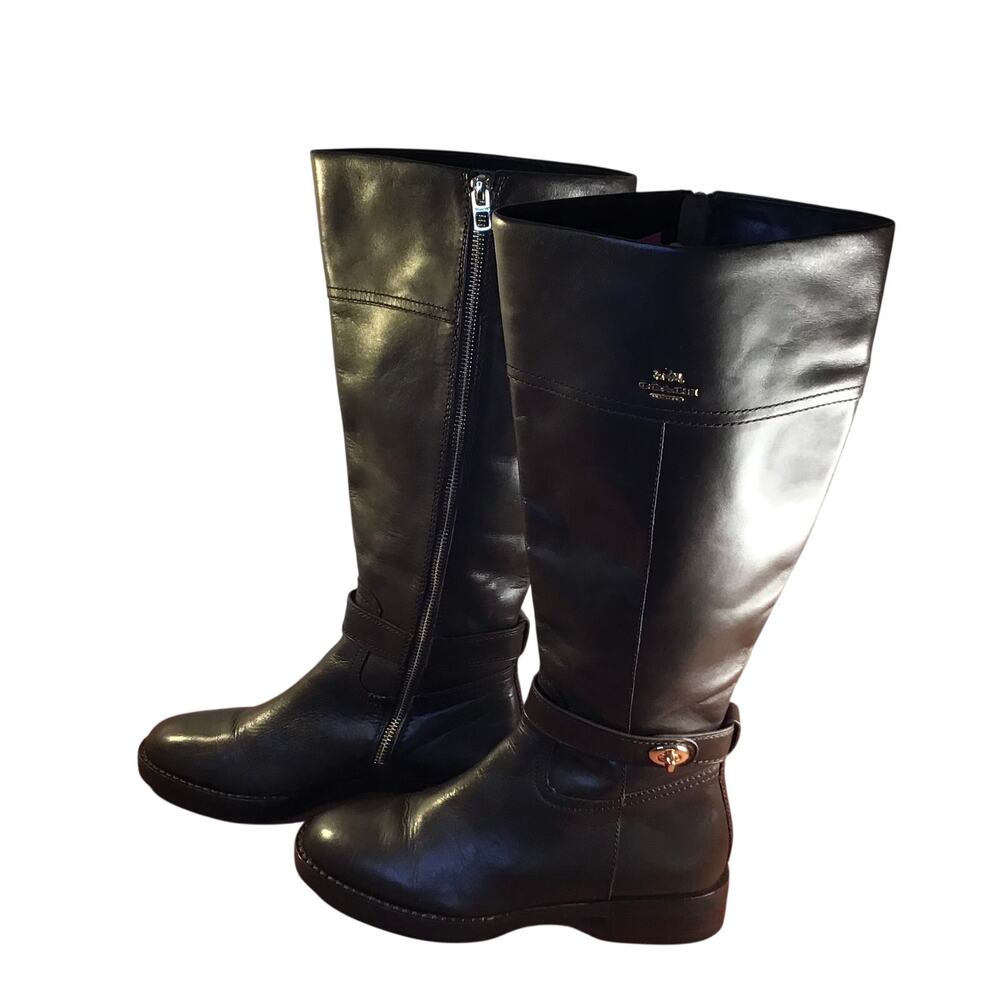 Coach Eva Dark Brown Leather Riding Boots Women’s SZ 7B - Picture 2 of 7